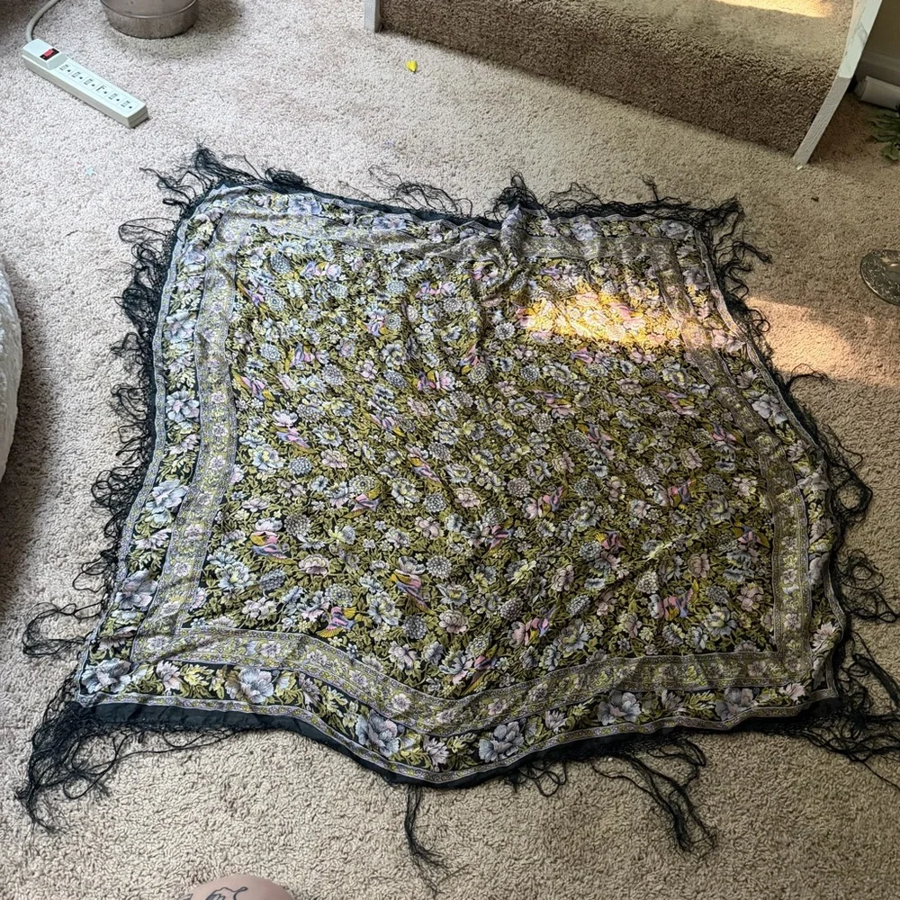 Vintage fringed silk scarf